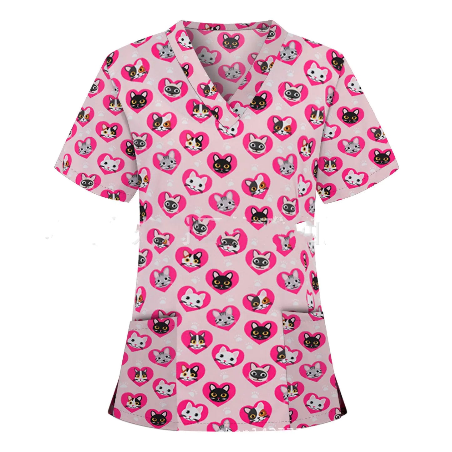 Nurse Uniform Pocket V-Neck Short-Sleeved T-Shirt - FkriTigrinya