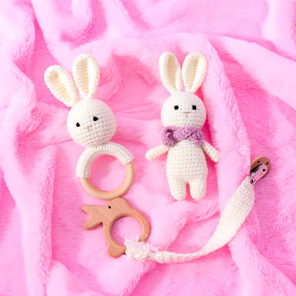 Handmade Bunny Pacifier Chain Gift Set for Infants