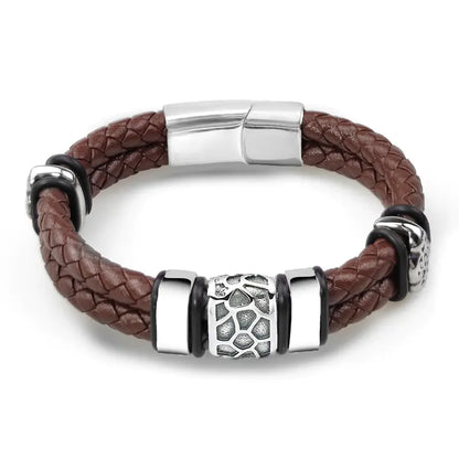 Men's Vintage Genuine Leather & Stainless Steel Bracelet