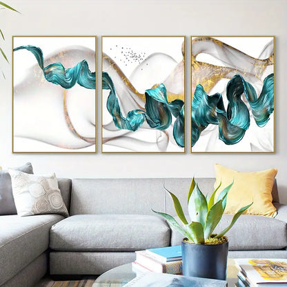 3pcs Abstract Blue Ribbon Canvas Art for Home Decor  living room, bedroom, or study,