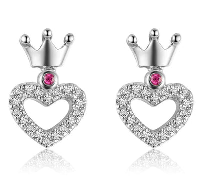 S925 Silver Crown Stud Earrings with Heart Zirconia