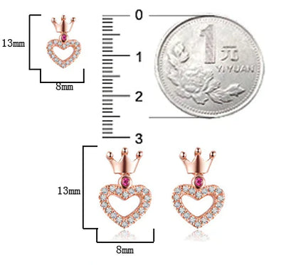 S925 Silver Crown Stud Earrings with Heart Zirconia