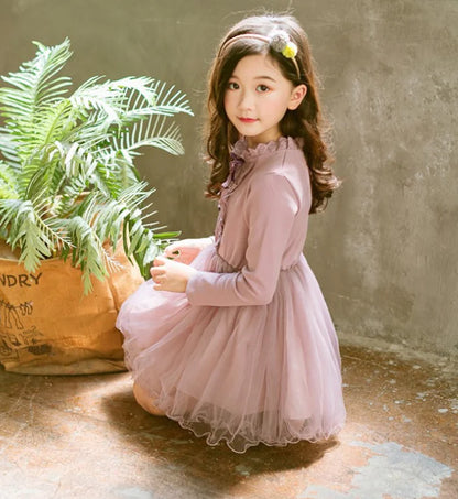 New Spring Long Sleeve Princess Lace Dress for Girls