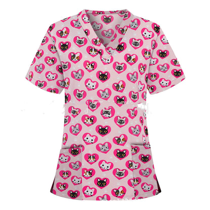 Nurse Uniform Pocket V-Neck Short-Sleeved T-Shirt - FkriTigrinya