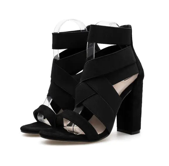 Chunky Heeled Open-Toe Sandals with Cross Straps
