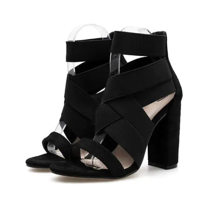 Chunky Heeled Open-Toe Sandals with Cross Straps