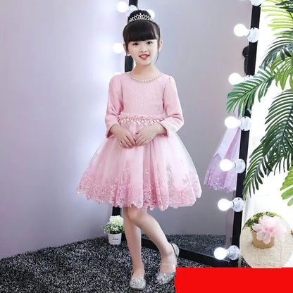 Long Sleeve Lace Princess Dress for Kids (Flower Girl) 110cm to 150cm
