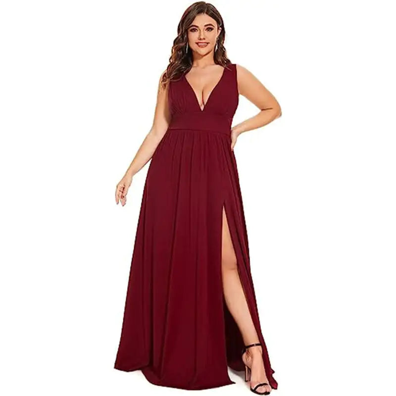 Deep V-neck Sleeveless Swing Dress