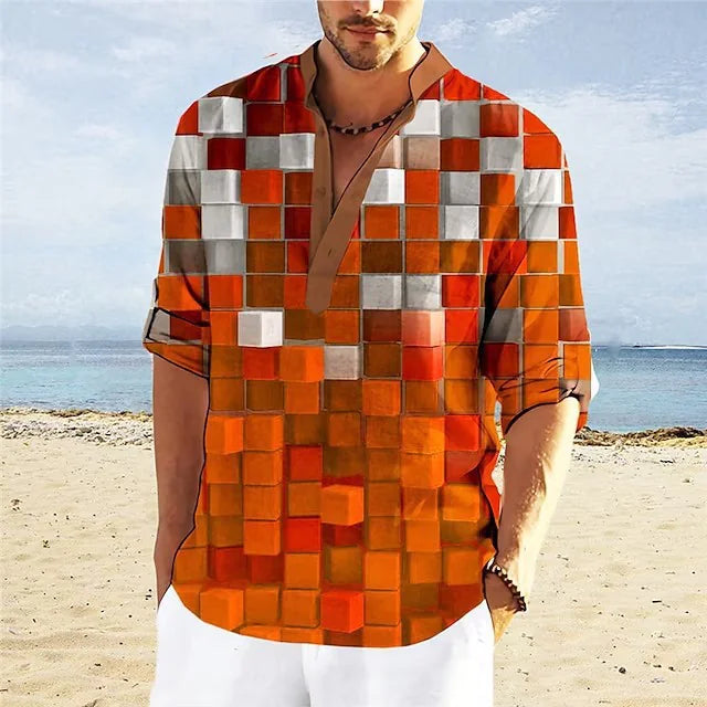 Spring & Autumn 3D Printed Stand Collar Men's Casual Shirt