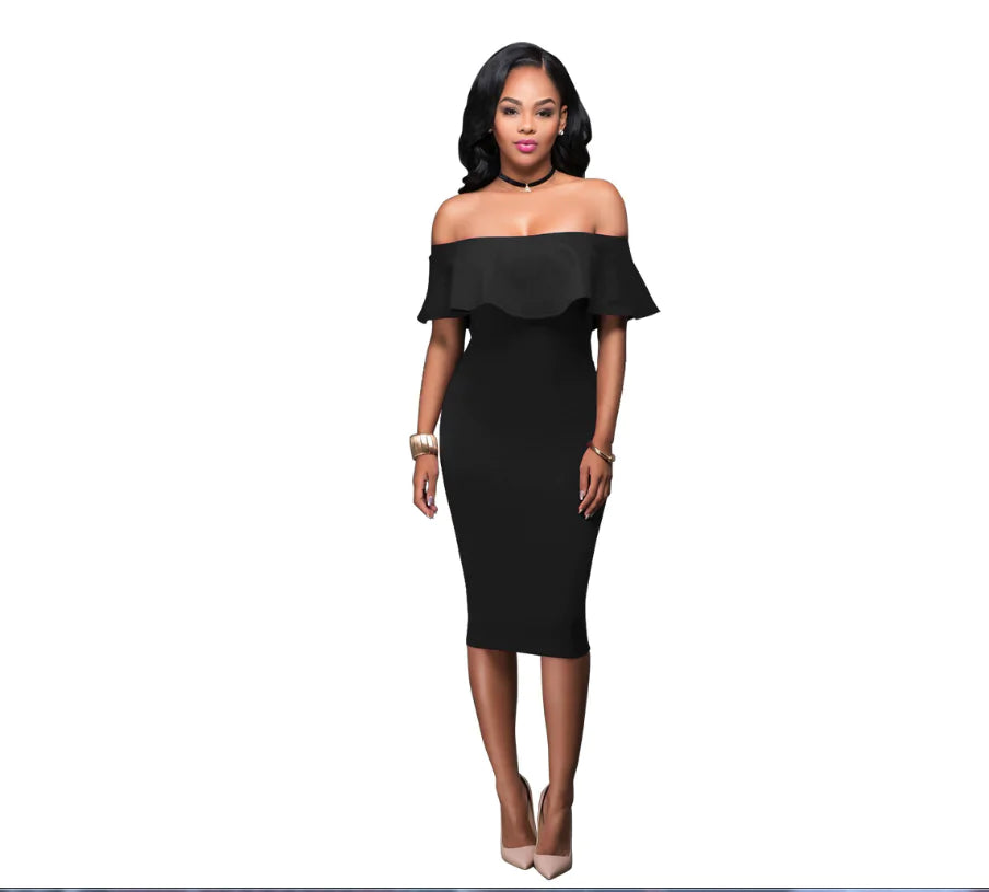 Fashionable Off-Shoulder Bodycon Dress sizes ranging from S to XXL
