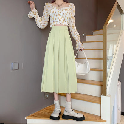 Mid-Length High Waist A-Line Umbrella Skirt