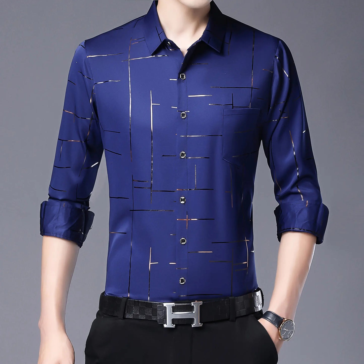 Men's Slim Fit Long Sleeve Floral Print Shirt