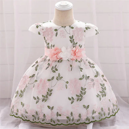 Embroidered Cotton Princess Dress with Bowknot 1 to 3 years.