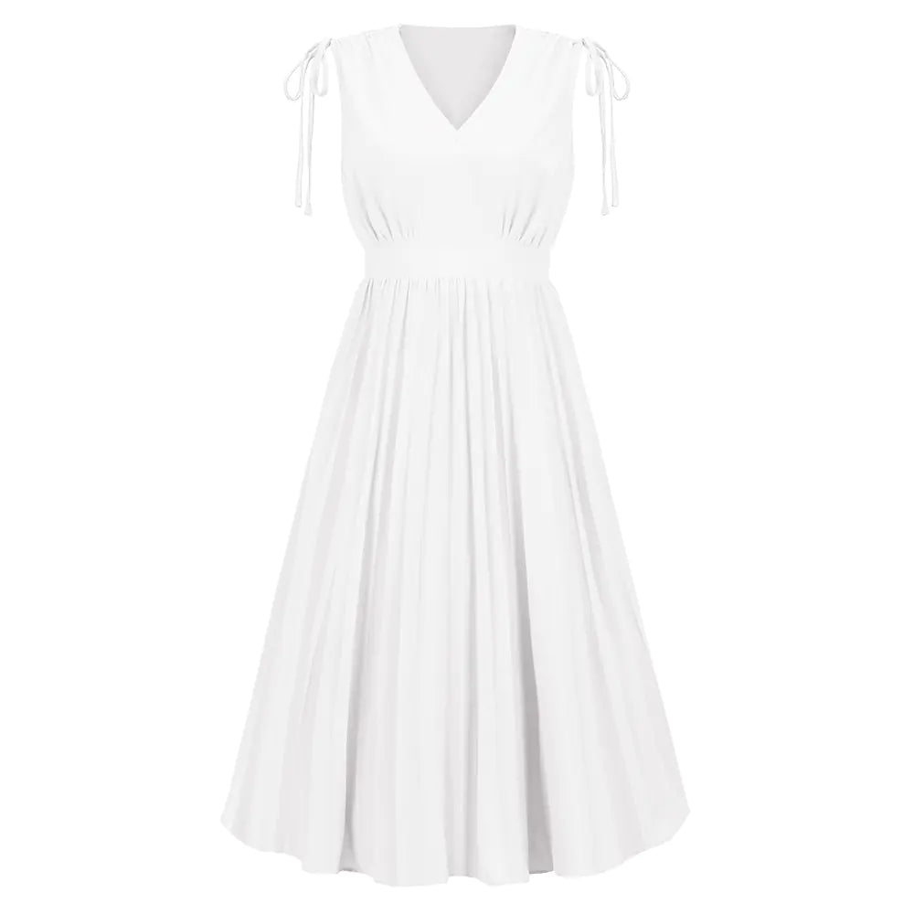 New Women's Sleeveless Pleated V-Neck Dress  sizes ranging from S to XXL