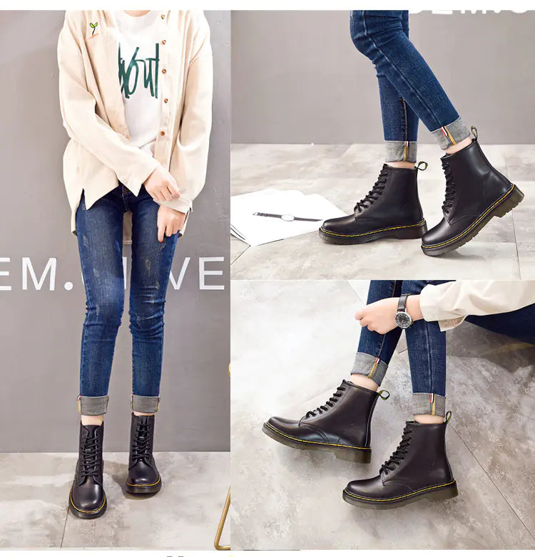 Women's British Style Chunky Heel Martin Boots