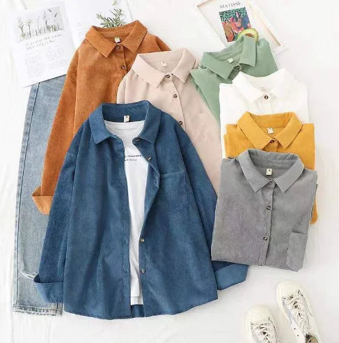 Solid Color White Button-Up Shirt for Women