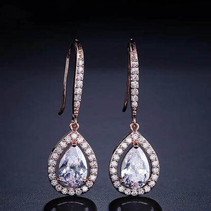 Micro-inlaid AAA Zircon Drop-shaped Ear Hooks