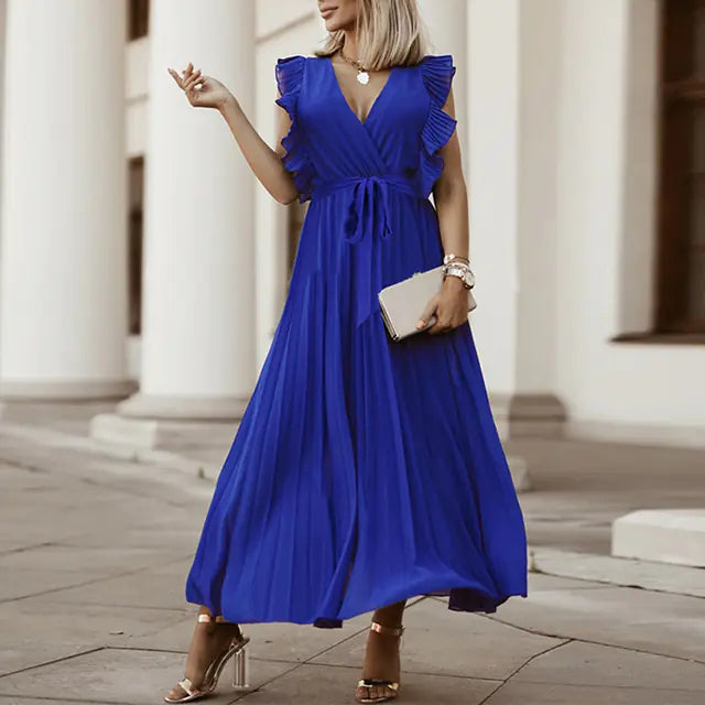 Elegant Slim Draped Pleated Summer Chiffon Dress Available in sizes from S to XXL