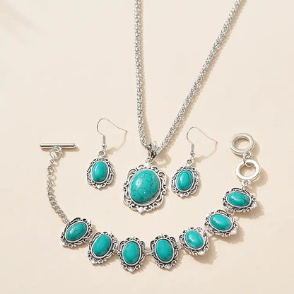 Bohemian Turquoise Jewelry Set: Necklace, Bracelet, Earrings