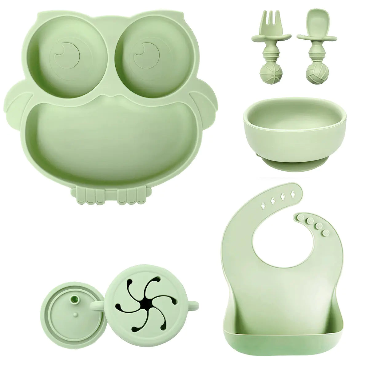 Silicone Baby Tableware Set with Suction Bowl and Owl
