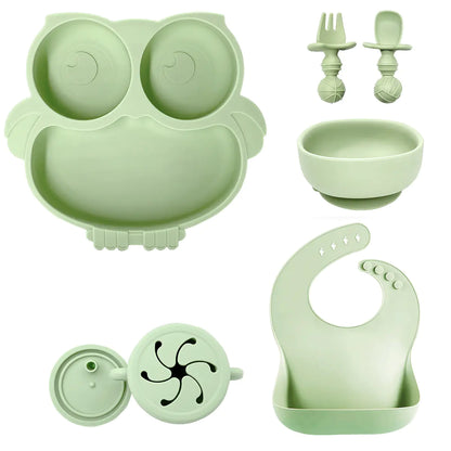 Silicone Baby Tableware Set with Suction Bowl and Owl
