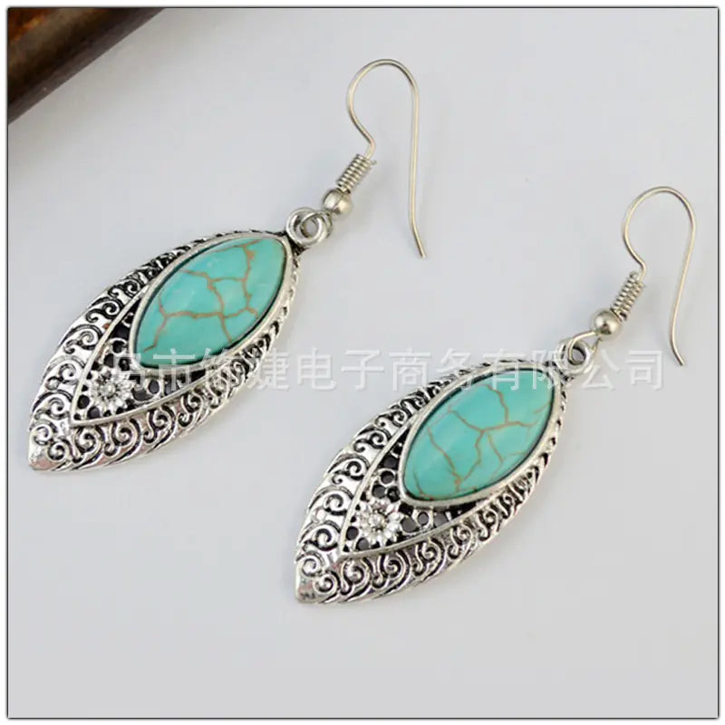 Bohemian Vintage Turquoise Leaf Earrings Accessory  13cm x 9cm x 5cm,