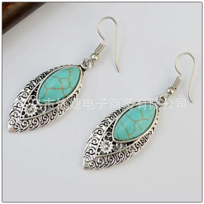 Bohemian Vintage Turquoise Leaf Earrings Accessory  13cm x 9cm x 5cm,