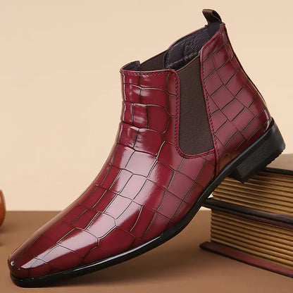 Men's High-Top Glossy Leather Chelsea Boots