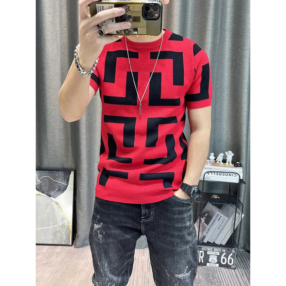 Men's Knitted Short Sleeve T-Shirt - Slim Fit Sweater