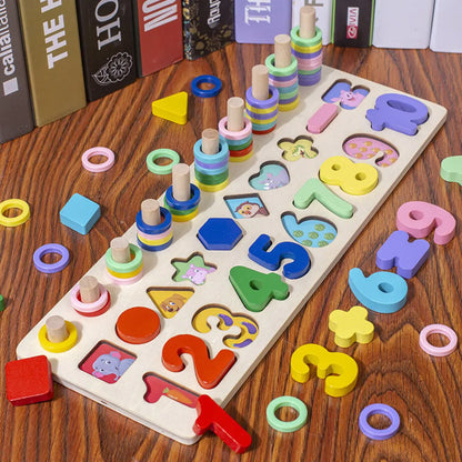 3-in-1 Houten Educatieve Puzzel – Kleuren, Cijfers & Vormen