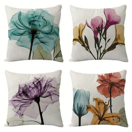 Linen Tulip Printed Throw Pillow Cover 17.72"x17.72"