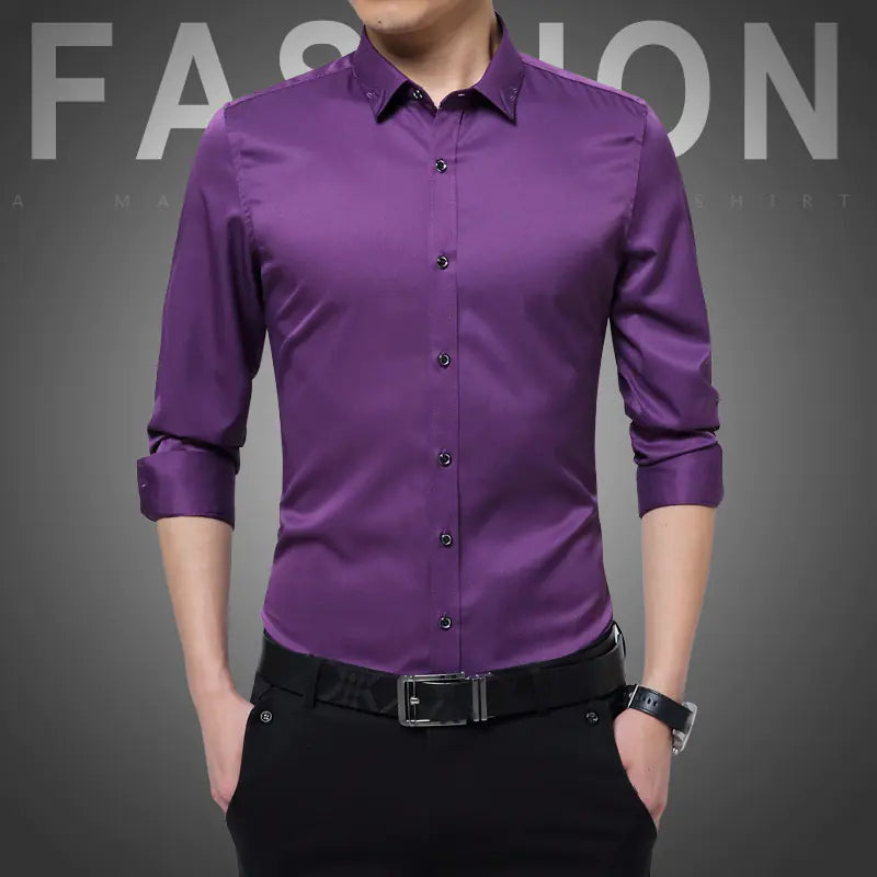 Men's Slim Fit Wrinkle-Resistant Long Sleeve Shirt
