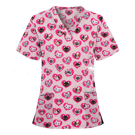 Nurse Uniform Pocket V-Neck Short-Sleeved T-Shirt - FkriTigrinya