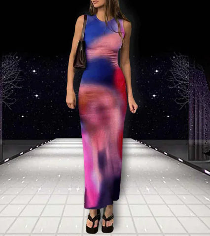 Batik Midi Dress with Digital Print and Sleeveless Design