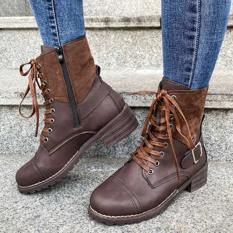 Square Heel Lace-Up Martin Boots