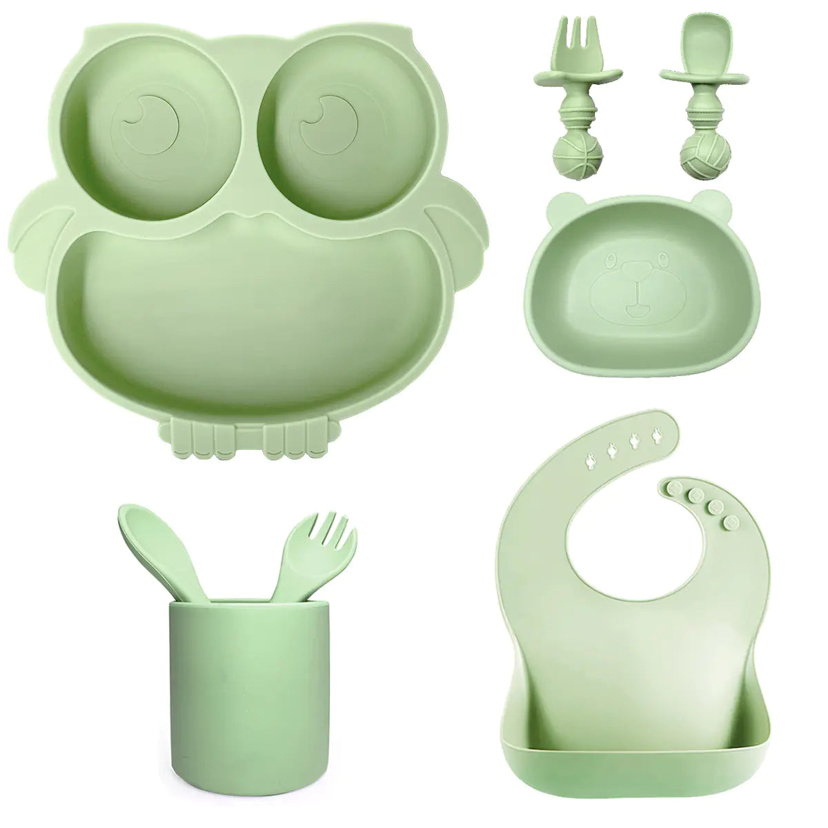 Silicone Baby Tableware Set with Suction Bowl and Owl