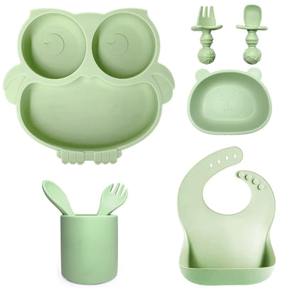 Silicone Baby Tableware Set with Suction Bowl and Owl