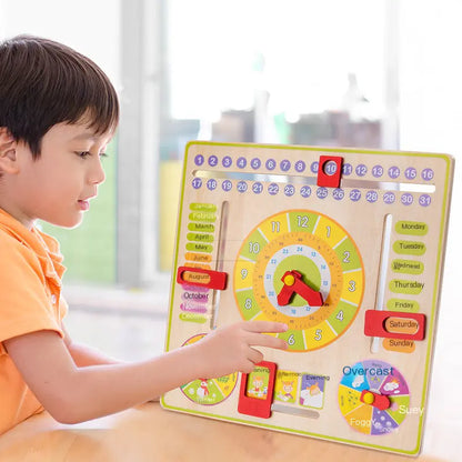 Wooden Toy Multifunctional Clock and Calendar for Kids