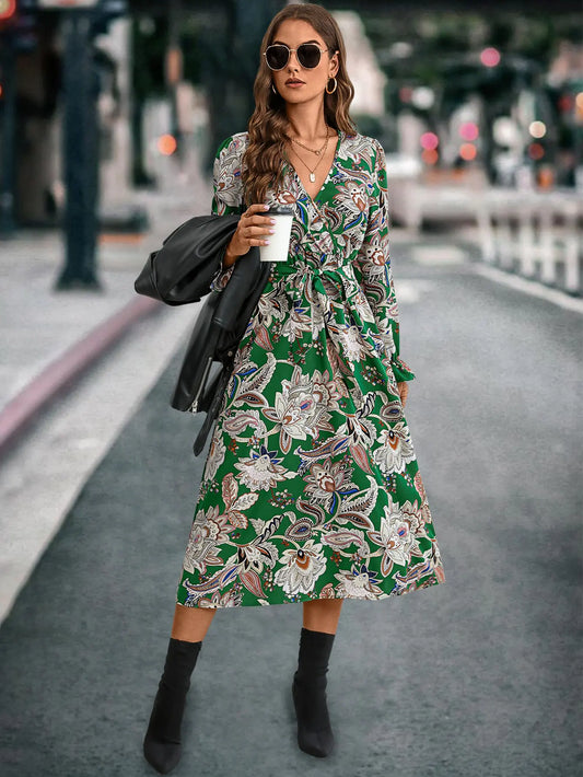 Cross V-neck Long Sleeve Dress