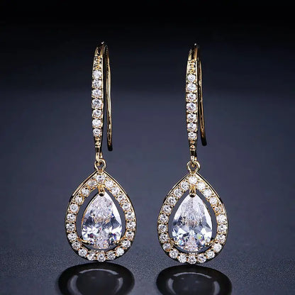 Micro-inlaid AAA Zircon Drop-shaped Ear Hooks