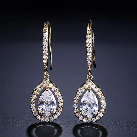 Micro-inlaid AAA Zircon Drop-shaped Ear Hooks