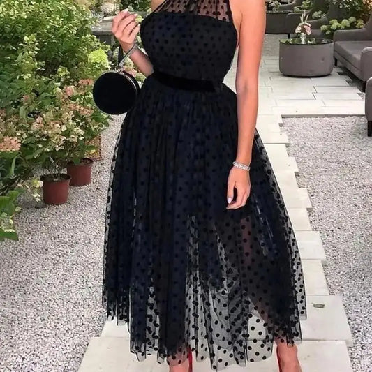 Elegant Black Polka Dot Swing Skirt for Women