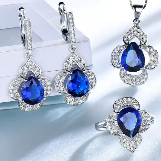 Flower Heart Pendant Earrings and Ring Set – Romantisch & Elegant Cadeau
