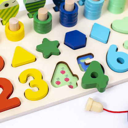 3-in-1 Houten Educatieve Puzzel – Kleuren, Cijfers & Vormen