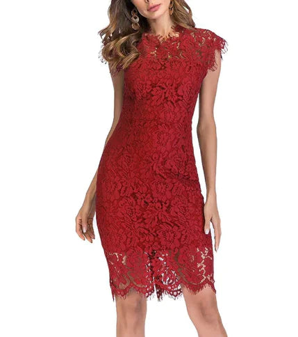 A-Line Fashion Lace Mesh Dress with Floral Details