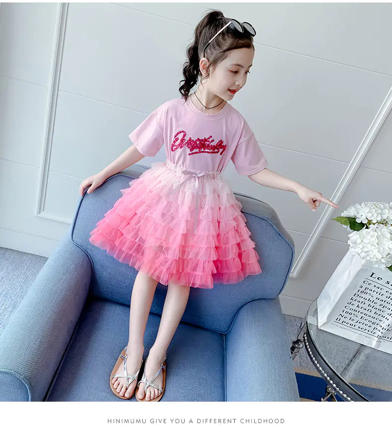 Girls' Summer Dress 2020 - Chic Tulle Princess Style  sizes ranging from 100cm to 140cm,