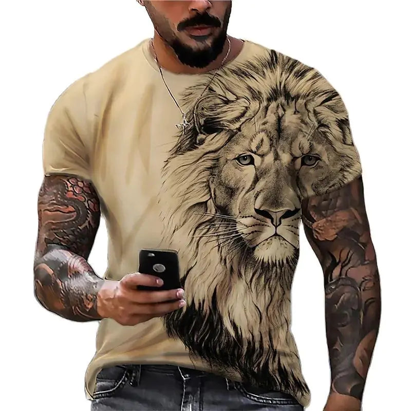 3D Printed Lion Pattern Men's Casual T-shirt (Large Size)