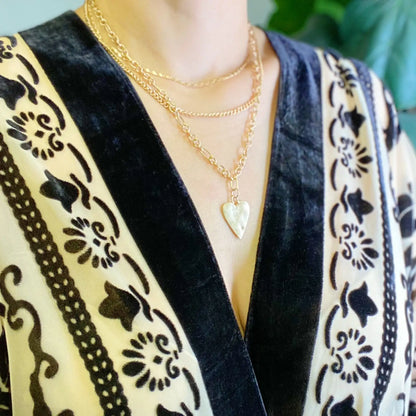 Heart Charm Layered Chain Necklace – Set van 3 Kettingen met Gehamerd Hart