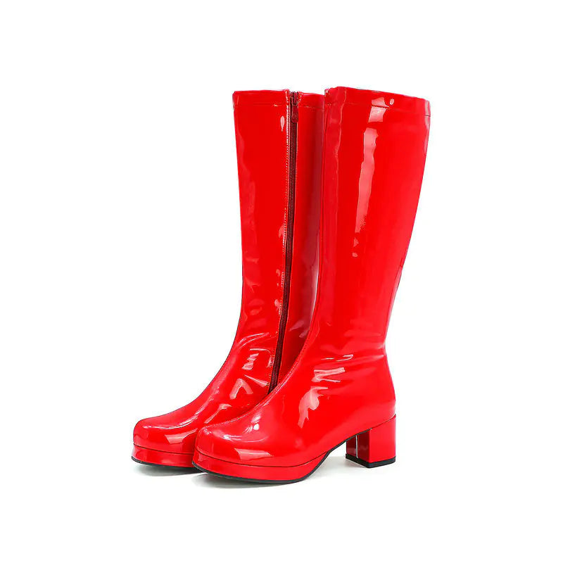Chunky Heel Patent Leather Mid Calf Women's Boots