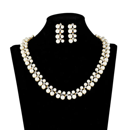Korean Style Pearl and Rhinestone Bridal Necklace Set